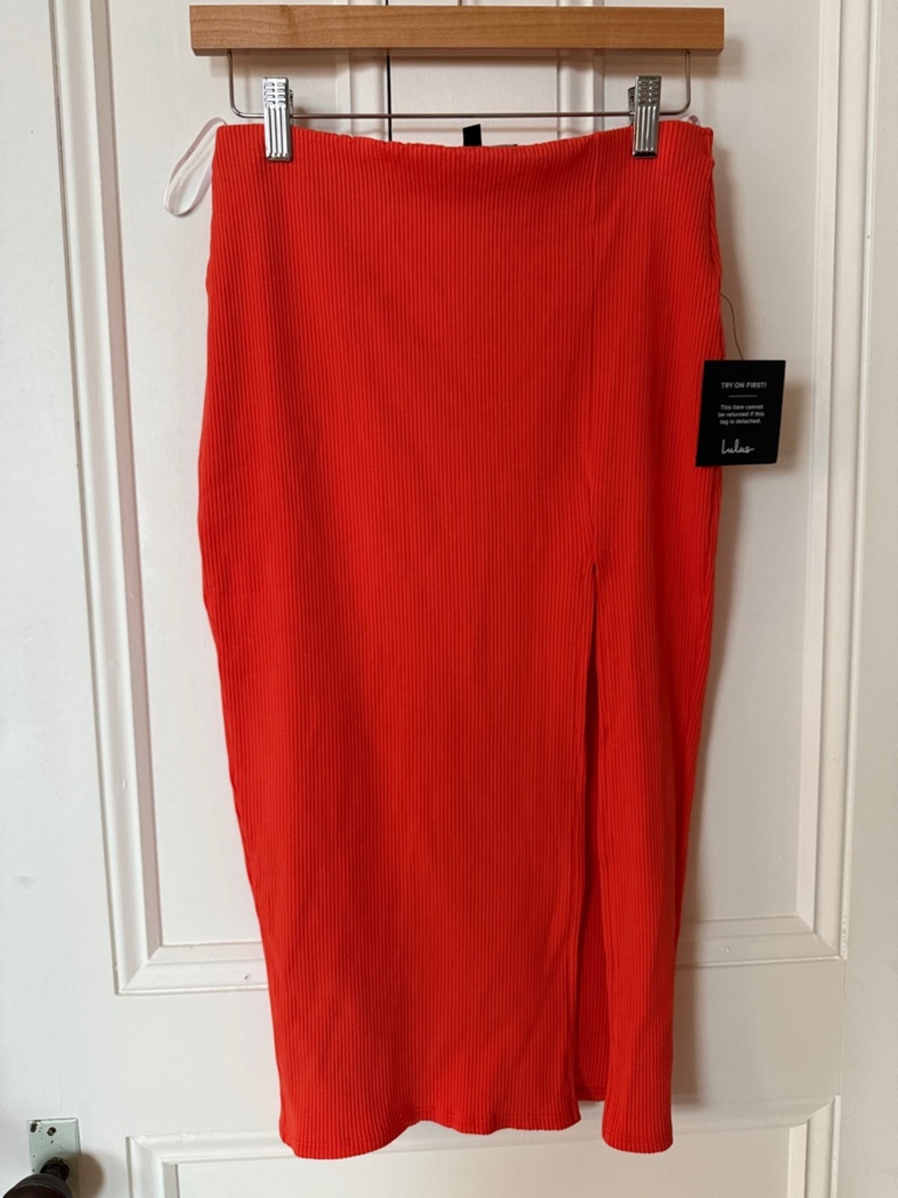 NWT Lulus Orange Ribbed Knit Side Slit Midi Skirt - Medium